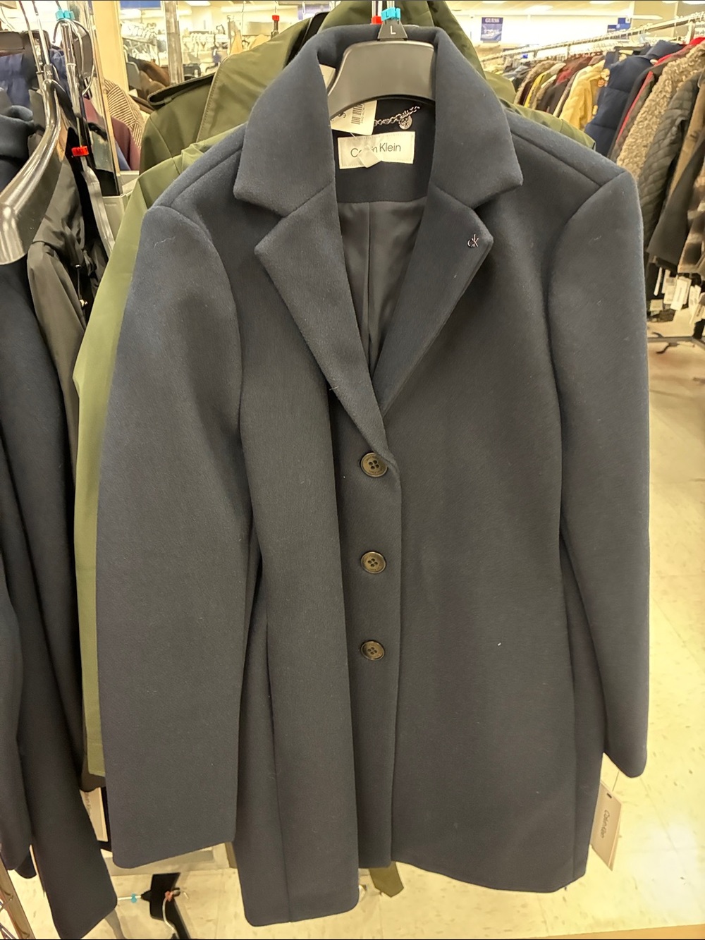 Calvin Klein Woman’s Navy Wool-Blend Overcoat(Sizes xs,medium,large,